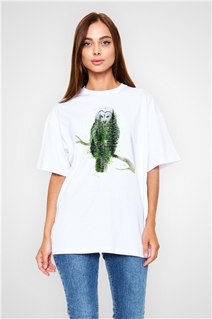 Baykuş Beyaz Oversize Tişört Oversize T-shirt - TişörtFabrikası