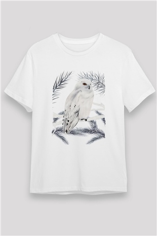 Baykuş Beyaz Unisex Tişört T-Shirt - TişörtFabrikası