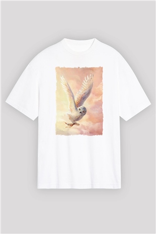 Baykuş Beyaz Oversize Tişört Oversize T-shirt - TişörtFabrikası