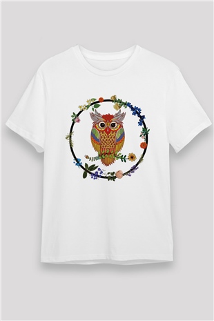 Baykuş Beyaz Unisex Tişört T-Shirt - TişörtFabrikası