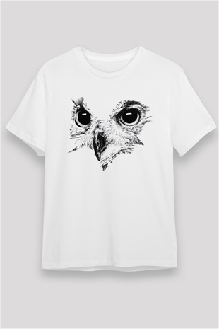 Baykuş Beyaz Unisex Tişört T-Shirt - TişörtFabrikası