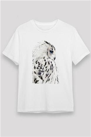 Baykuş Beyaz Unisex Tişört T-Shirt - TişörtFabrikası
