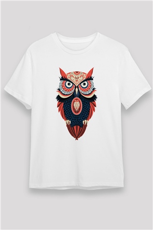 Baykuş Beyaz Unisex Tişört T-Shirt - TişörtFabrikası