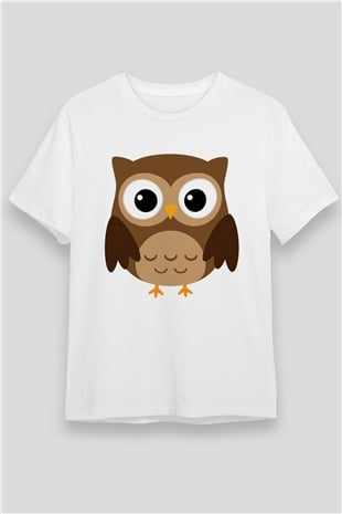 Baykuş Beyaz Unisex Tişört T-Shirt - TişörtFabrikası