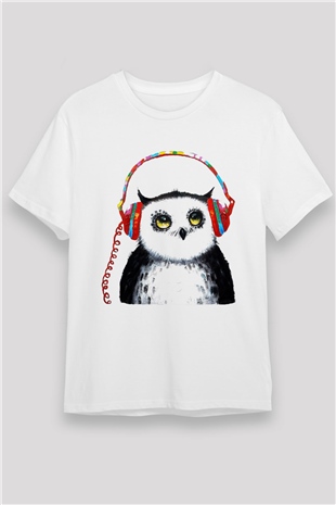Baykuş Beyaz Unisex Tişört T-Shirt - TişörtFabrikası