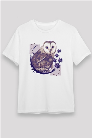 Baykuş Beyaz Unisex Tişört T-Shirt - TişörtFabrikası
