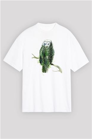Baykuş Beyaz Oversize Tişört Oversize T-shirt - TişörtFabrikası