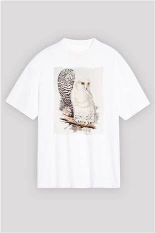 Baykuş Beyaz Oversize Tişört Oversize T-shirt - TişörtFabrikası