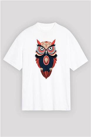 Baykuş Beyaz Oversize Tişört Oversize T-shirt - TişörtFabrikası