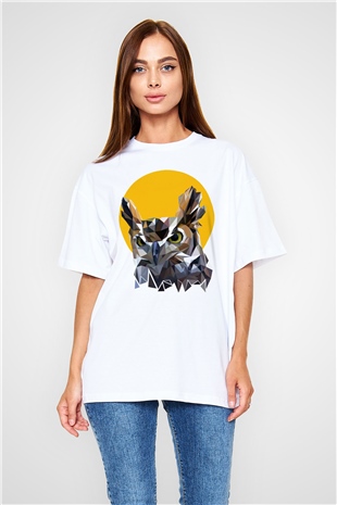 Baykuş Beyaz Oversize Tişört Oversize T-shirt - TişörtFabrikası