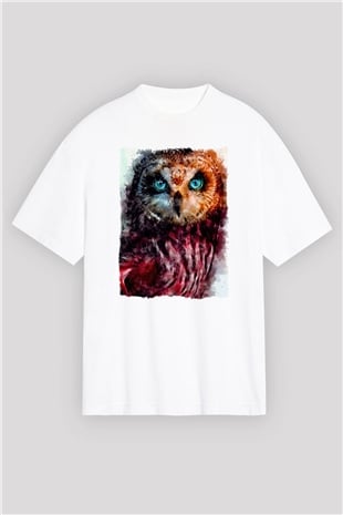 Baykuş Beyaz Oversize Tişört Oversize T-shirt - TişörtFabrikası