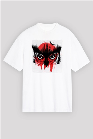 Baykuş Beyaz Oversize Tişört Oversize T-shirt - TişörtFabrikası