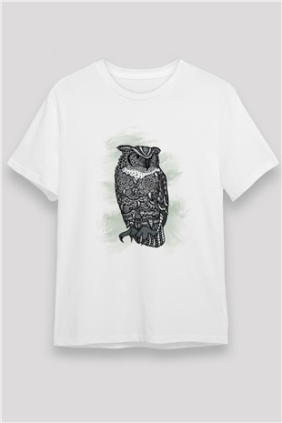 Baykuş Beyaz Unisex Tişört T-Shirt - TişörtFabrikası