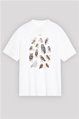 Baykuş Beyaz Oversize Tişört Oversize T-shirt - TişörtFabrikası