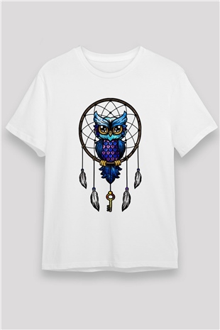 Baykuş Beyaz Unisex Tişört T-Shirt - TişörtFabrikası