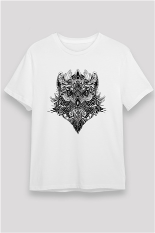 Baykuş Beyaz Unisex Tişört T-Shirt - TişörtFabrikası