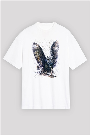 Baykuş Beyaz Oversize Tişört Oversize T-shirt - TişörtFabrikası