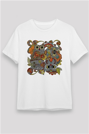 Baykuş Beyaz Unisex Tişört T-Shirt - TişörtFabrikası