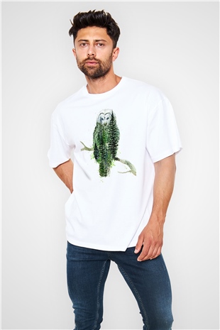 Baykuş Beyaz Oversize Tişört Oversize T-shirt - TişörtFabrikası