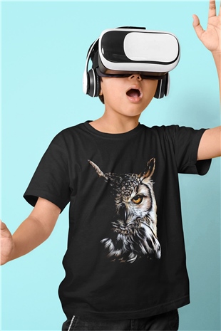 Baykuş Siyah Unisex Çocuk Tişört