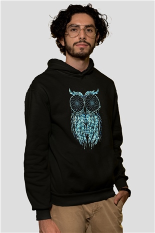 Baykuş Siyah Unisex Hoodie