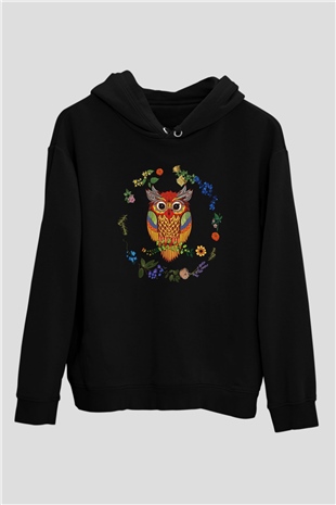 Baykuş Siyah Unisex Hoodie