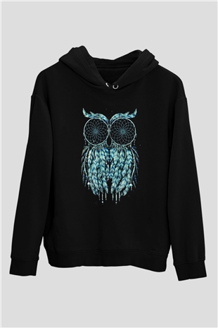 Baykuş Siyah Unisex Hoodie