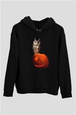 Baykuş Siyah Unisex Kapüşonlu Sweatshirt