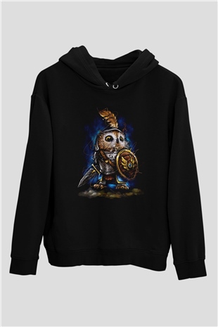 Baykuş Siyah Unisex Kapüşonlu Sweatshirt