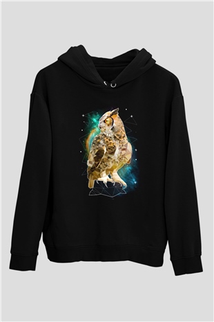 Baykuş Siyah Unisex Kapüşonlu Sweatshirt