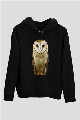 Baykuş Siyah Unisex Kapüşonlu Sweatshirt