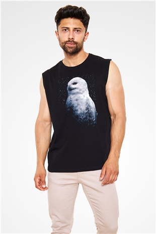 Baykuş Siyah Unisex Kolsuz Tişört