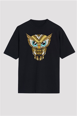 Baykuş Siyah Unisex Oversize Tişört T-Shirt