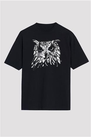 Baykuş Siyah Unisex Oversize Tişört T-Shirt