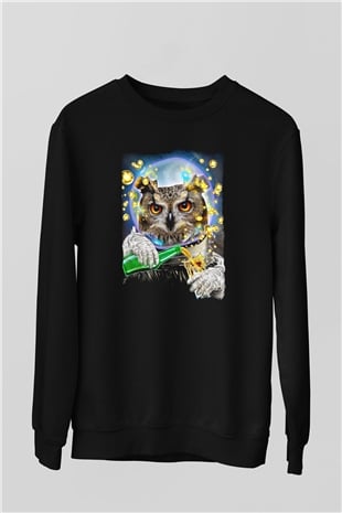 Baykuş Siyah Unisex Sweatshirt