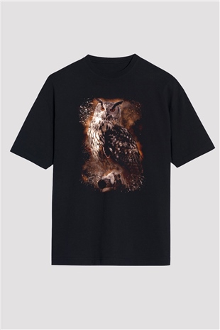 Baykuş Siyah Oversize Tişört Oversize T-shirt - TişörtFabrikası