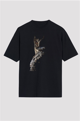Baykuş Siyah Oversize Tişört Oversize T-shirt - TişörtFabrikası