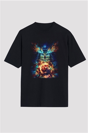 Baykuş Siyah Oversize Tişört Oversize T-shirt - TişörtFabrikası
