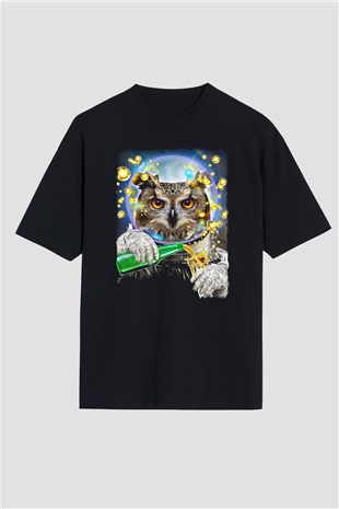 Baykuş Siyah Oversize Tişört Oversize T-shirt - TişörtFabrikası