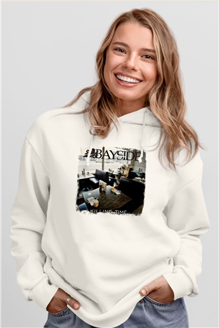 Bayside Baskılı Unisex Beyaz Hoodie