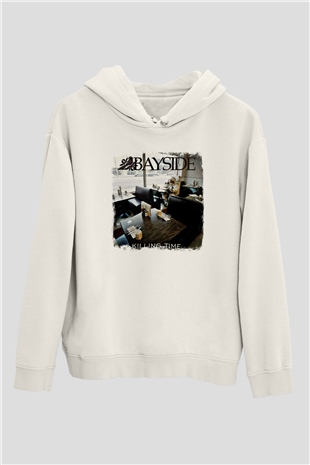 Bayside Baskılı Unisex Beyaz Hoodie