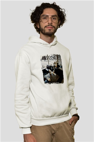 Bayside Baskılı Unisex Beyaz Hoodie