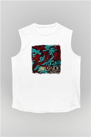 Bayside Baskılı Unisex Beyaz Kolsuz Tişört