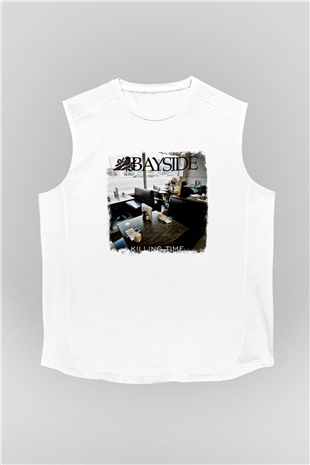 Bayside Baskılı Unisex Beyaz Kolsuz Tişört