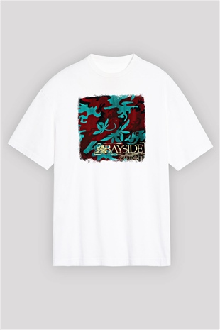 Bayside Baskılı Unisex Beyaz Oversize Tişört