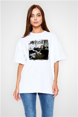 Bayside Baskılı Unisex Beyaz Oversize Tişört
