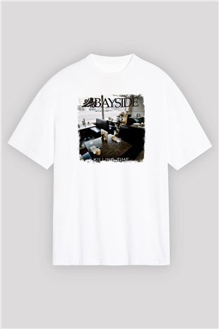 Bayside Baskılı Unisex Beyaz Oversize Tişört