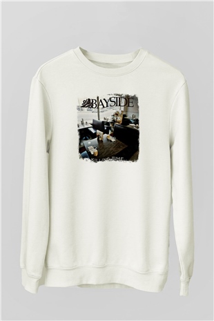 Bayside Baskılı Unisex Beyaz Sweatshirt