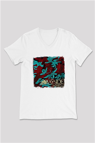 Bayside Baskılı Unisex Beyaz V Yaka Tişört