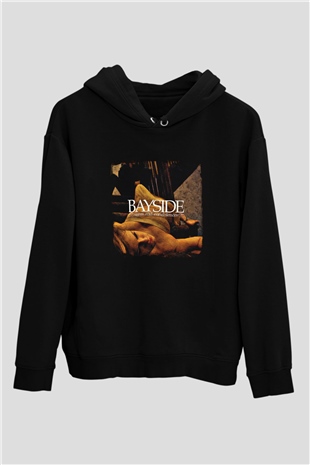 Bayside Baskılı Unisex Siyah Hoodie